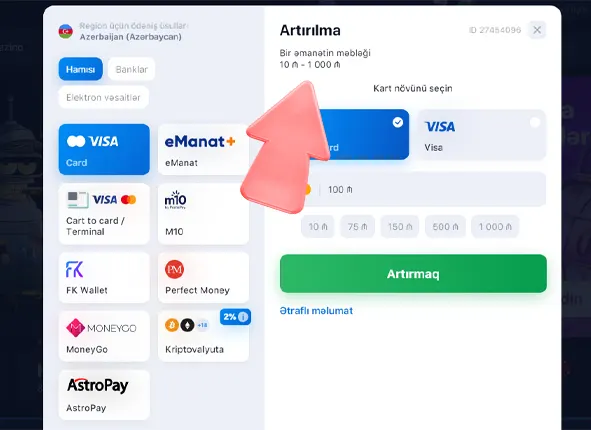 Bank metodunu seçin: Sizin üçün ən uyğun ödəniş metodunu seçin.